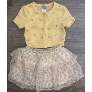 Draper James Girls Yellow Floral Cardigan and Tiered Skirt Set Size 4 5 Kids